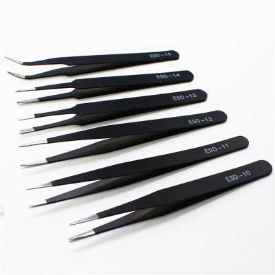 6PCS Precision Tweezers Set, Upgraded Anti-Static Stainless Steel Curved of Tweezers